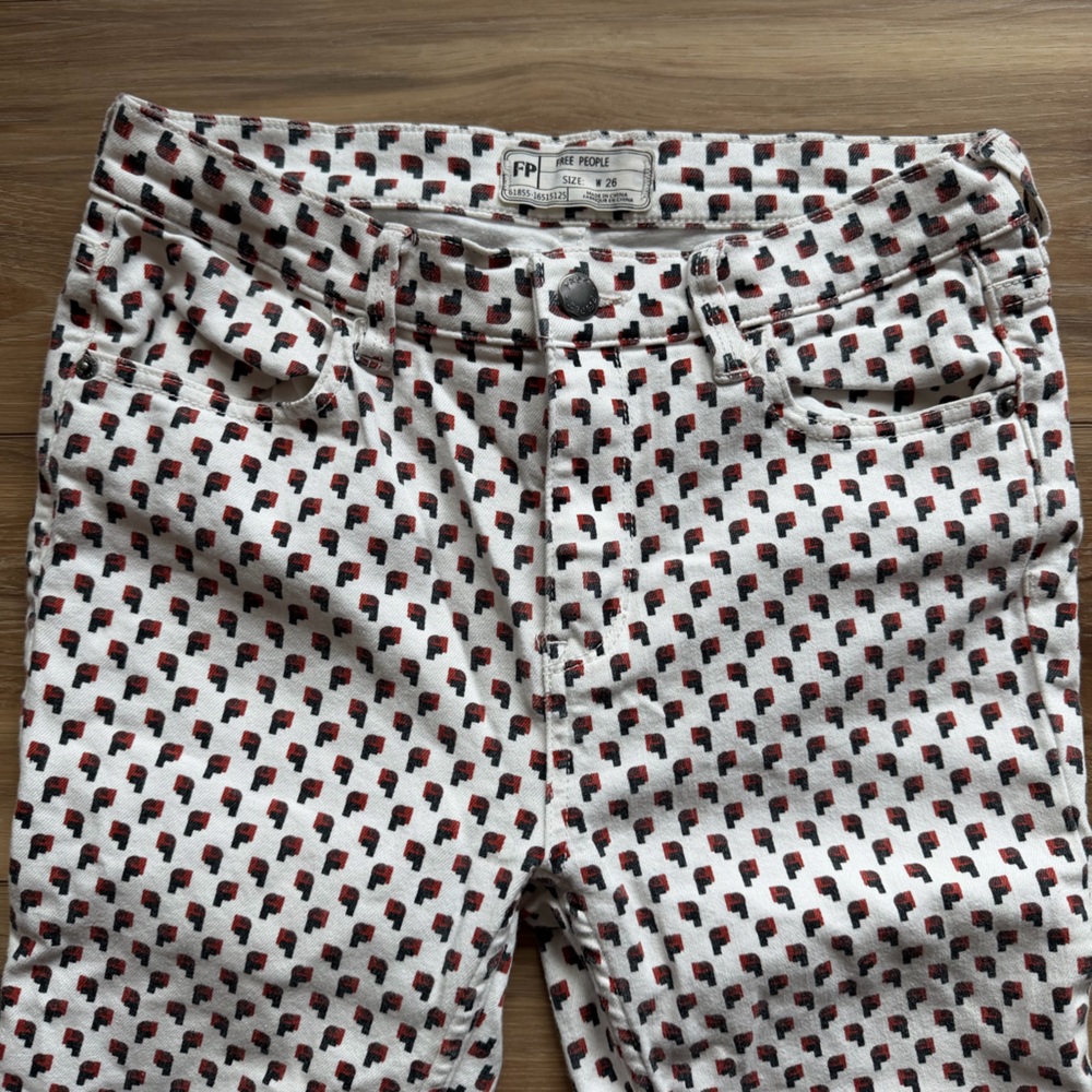 Free People White and Black Patterned Jeans
